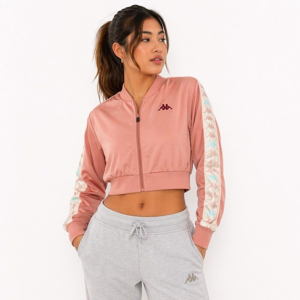 Kappa Cropped 222 Banda Track Jacket Pink Logo Tape Y2K Streetwear NWT Size S